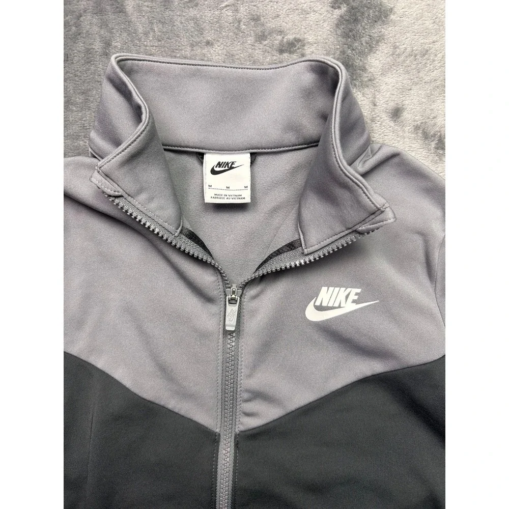 Nike Youth Medium Track Jacket Grey Black Full Zip Big Logo Athletic